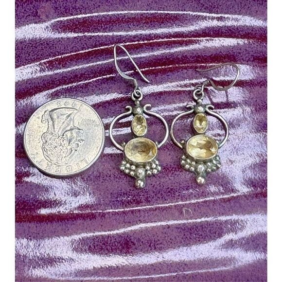 Vintage Yellow CITRINE Dangle / Drop Earrings in 925 Sterling Silver - Picture 10 of 10